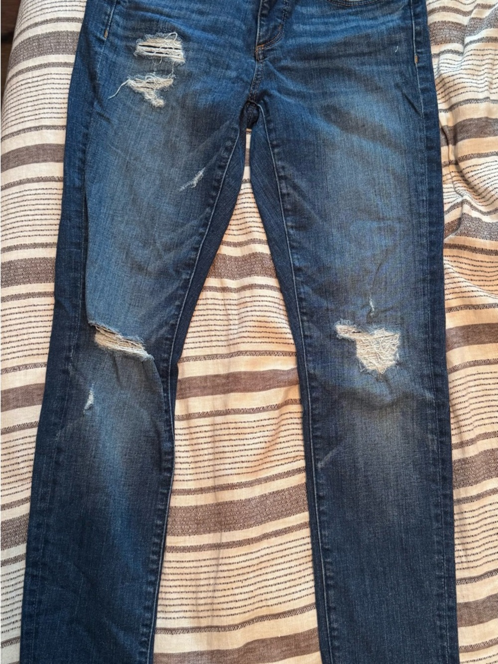 LOFT Dark Blue Distressed Skinny Jeans